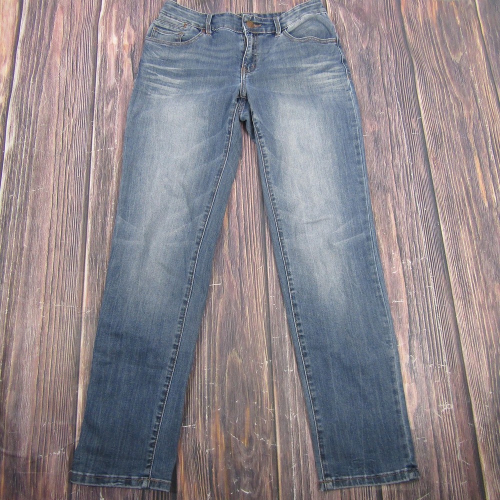 Chicos Jeans Womens 00 Blue Platinum Boyfriend Straight Leg Ankle Stretch Denim